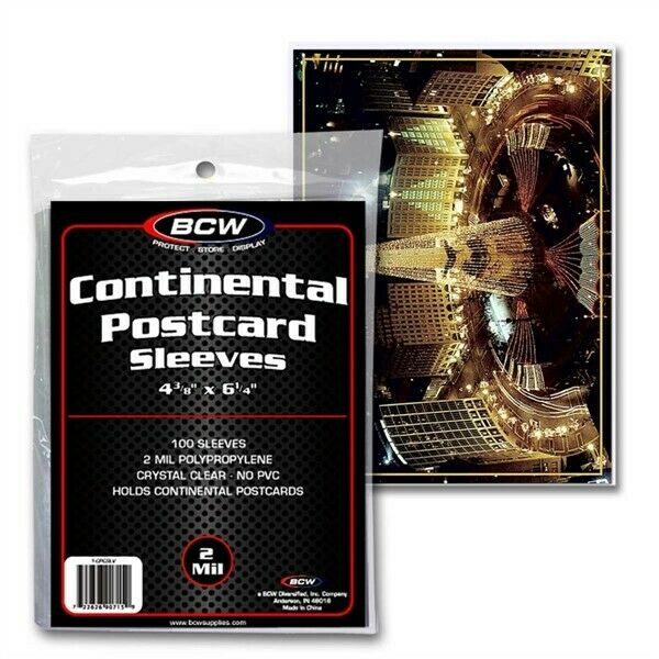 Pack / 100 Bcw Continental Postcard Soft Poly Sleeves 4 3/8x6 Archival Protector